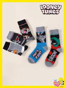 5 Pairs Unisex Socks Warner Bros. Collaboration Featuring Bugs Bunny, Tweety And Other Cartoon Characters, Versatile Design, Sweat-Absorbent And Breathable, Suitable For Animation Lovers - Multicolor - View 6