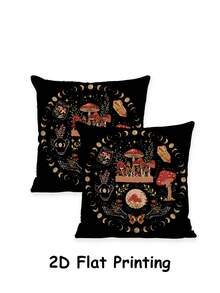 2Pcs Watercolor Pumpkin Autumn Throw Pillow Case, Black And White Polka Dot Mushroom Bow Thanksgiving Farmhouse Throw Pillow Cover Home Sofa Holiday Party Decoration Living Room Bedroom Bed Sofa Cushion Cover Cushion Case (Unstuffed) - Black - View 7