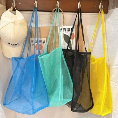 1/2pcMesh Beach Bag, Shell Series With Zipper And Adjustable Shoulder Strap, Cute Beach Tote, Perfect For Collecting Shells, Beach Toys, And Swim Gear, Toy Storage Organizer Bag, Cruise Travel Essential, Camping Beach Must-Have, Summer Cute Beach Bag
