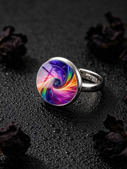 1PC Colorful Swirl Pattern 316 Stainless Steel Open Ring Suitable For Women's Daily Wear