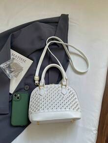 貝殼手提包 鉚釘圖案 上手柄斜跨包 拉鍊開合 女款 日常派對適用 - 白色 - 查看 8