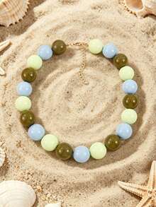 1pc European & American Bohemian Geometric Mixed Color Beaded Necklace For Women, Summer Beach Vacation - Mixed Color Beaded Necklace - View 9
