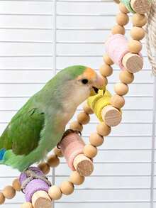 1pc Macaron Style Rope Woven Wave Parrot Ladder Perch, Colorful Bird Swing, Pet Climbing Ladder, Multi-Layer Interactive Bird Cage Accessory, Durable And Sturdy, Suitable For All Seasons, Fit For Cockatiels, Lovebirds, Squirrels And Other Small Animals - Cotton Rope Ladder 5-step - 1pc - View 10