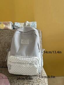 New Cute Checkered Contrasting Color Backpack, Lightweight, Simple, High-End Women's Backpack, College Style Backpack - Grey - View 4