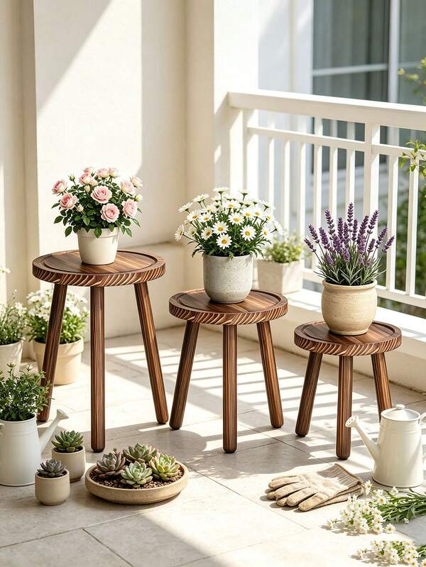 Soporte de madera para plantas de interior, adecuado para soporte de una sola planta de macetas de 6-11 pulgadas (aproximadamente 15.2-28 cm), banco de plantas moderno medieval, adecuado para plantas grandes, muy adecuado para salas de estar, balcones, oficinas