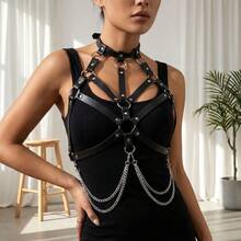 1pc Women's Renaissance Accessory Dark Gothic Cross Chest Strap Multi-Layer Chain Necklace, Suitable For Halloween Party Or Daily Wear - Black - View 1