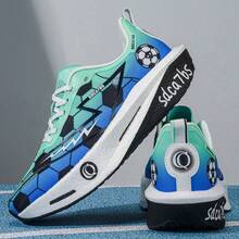 1 Pair Comfortable Mesh Breathable Sports Shoes, Fashionable Lightweight Running Shoes With Football Pattern - Green - View 11
