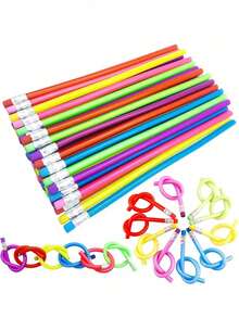 20 Flexible Bendable Pencils, Colorful Design With Erasers, Suitable For Gifts And Party Decorations (For Adults Only) - Unbreakable Soft Pencil - View 3
