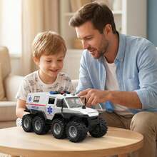TEMI Ambulance Off-Road Rescue Toy Car, Suitable For 3 Years And Above, 8-Wheel Armored Climbing Car, No Battery Required, Inertia Driven, Interactive Combination Toy Car, Ideal Gift For Birthday And Christmas - White - View 6