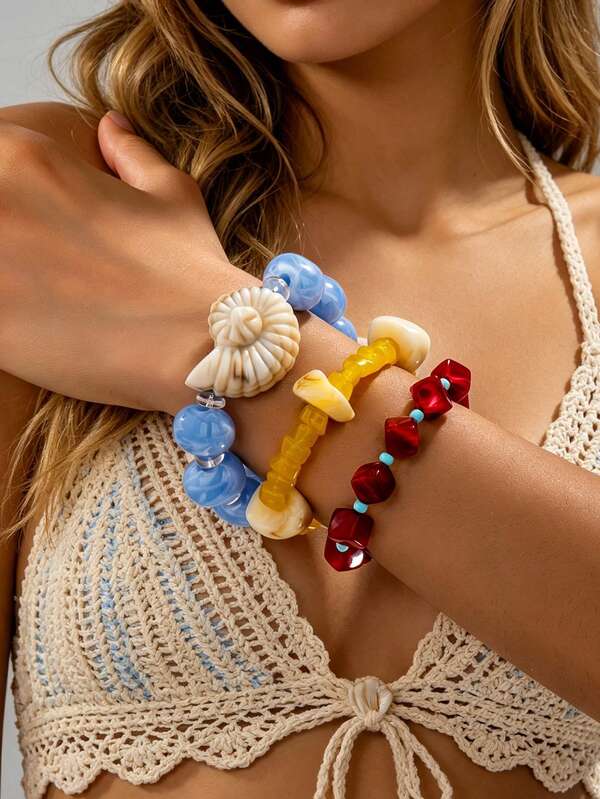 3pcs/1pc Bohemian Style Handmade Beaded Bracelet, Fashionable High-End Elegant Vacation Style