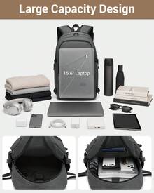 Laptop Backpack 15.6 Inch Large Travel Rucksack USB Charging Port Anti Theft Lock Water Resistant Computer Backpack For Men Women School Office - Dark Grey - View 8