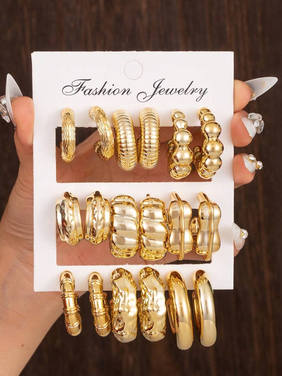 2-18PCS Gold Multi-Style Earrings Set - Gold - View 1
