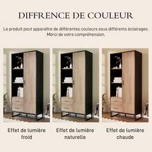 Modern Highboard Cabinet In Wood Effect With Black Frame, Door, 2 Drawers And 3 Open Shelves For Living Room, Office And Hallway - Black and Brown - View 10