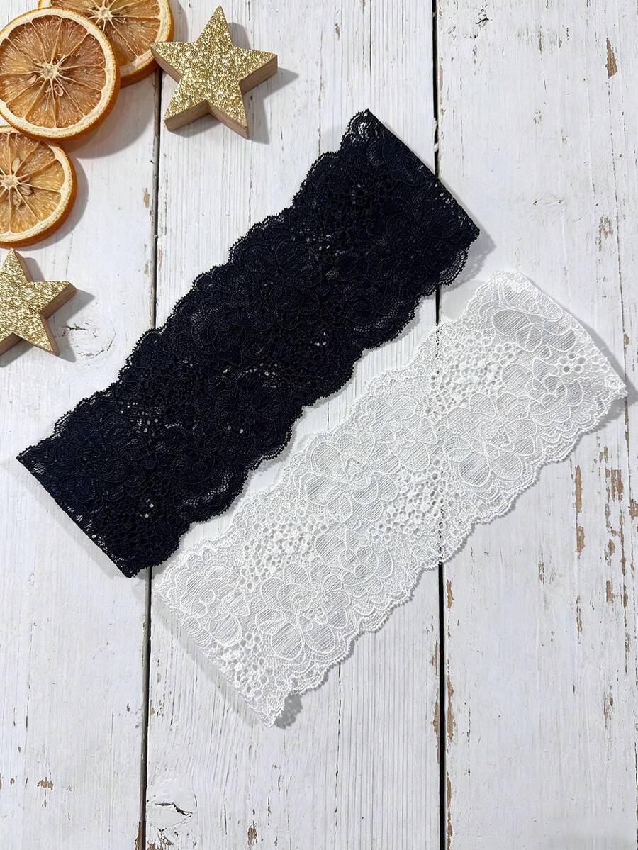 2pcs Women's Solid Color Hollow Lace Headbands, Premium French Vintage Lace Headscarf Fashion Beach Photo Hair Accessory, Women's Headband, Summer Hair Accessory, Casual Headscarf, Daily Hairstyle Decoration Versatile Style - Multicolor - View 1
