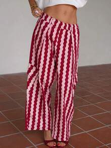 New Fashion Elegant Striped Colorblock Vacation Beach Casual Long Pants For Women, All Seasons - Pink Stripes - View 6