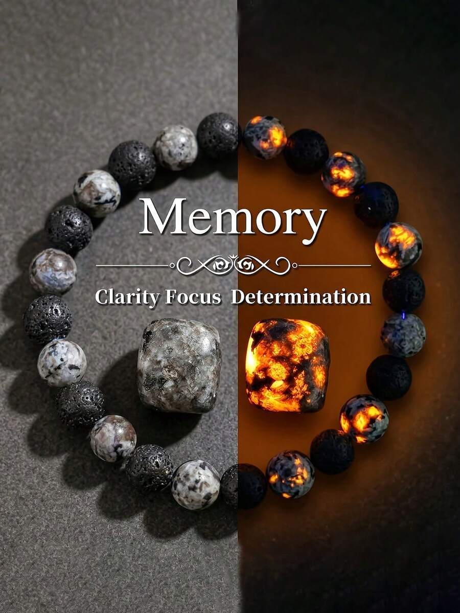 1pc Natural Yooperlite Fire Stone Bracelet - UV Glow Suitable For Yoga, Meditation, Essential Oil, Boho Friendship Jewelry For Men Women Daily Wear - Multicolor - View 1
