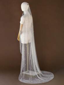 1pc Single Layer Starry Pearl Short Bridal Veil, High Quality Skin-Friendly Soft Mesh Wedding Veil - Multicolor - View 19