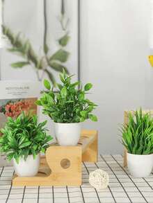 4pcs Set Artificial Plants With Pots, Small Artificial Plants For Indoor Home Decor, Suitable For Windowsill, Bathroom, Wall, Office Desk, Kitchen, Farmhouse Style Decoration, Valentine's Day Party Decor - Green - View 7