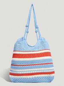 Adidas Originals Tas Tote Rajut Unisex Motif Garis-Garis Blok Warna KX9590 - Blue and White - View 3