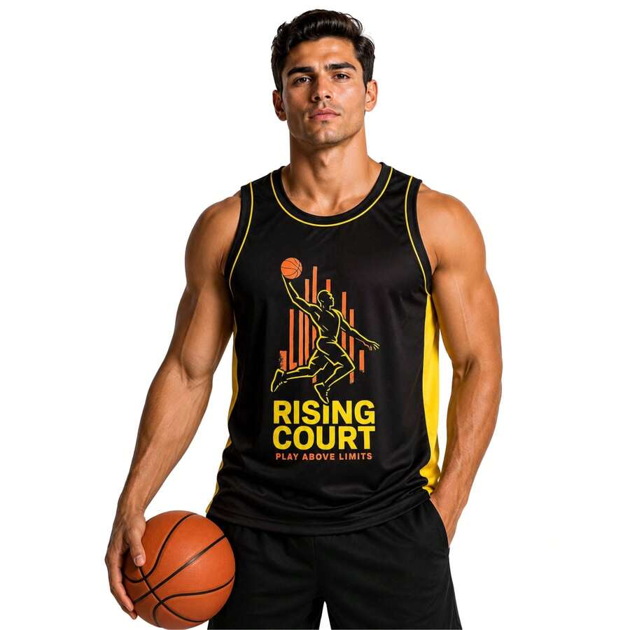 Men's Sports Tank Top For Sports Activities And Casual Use - Black and Yellow - View 1