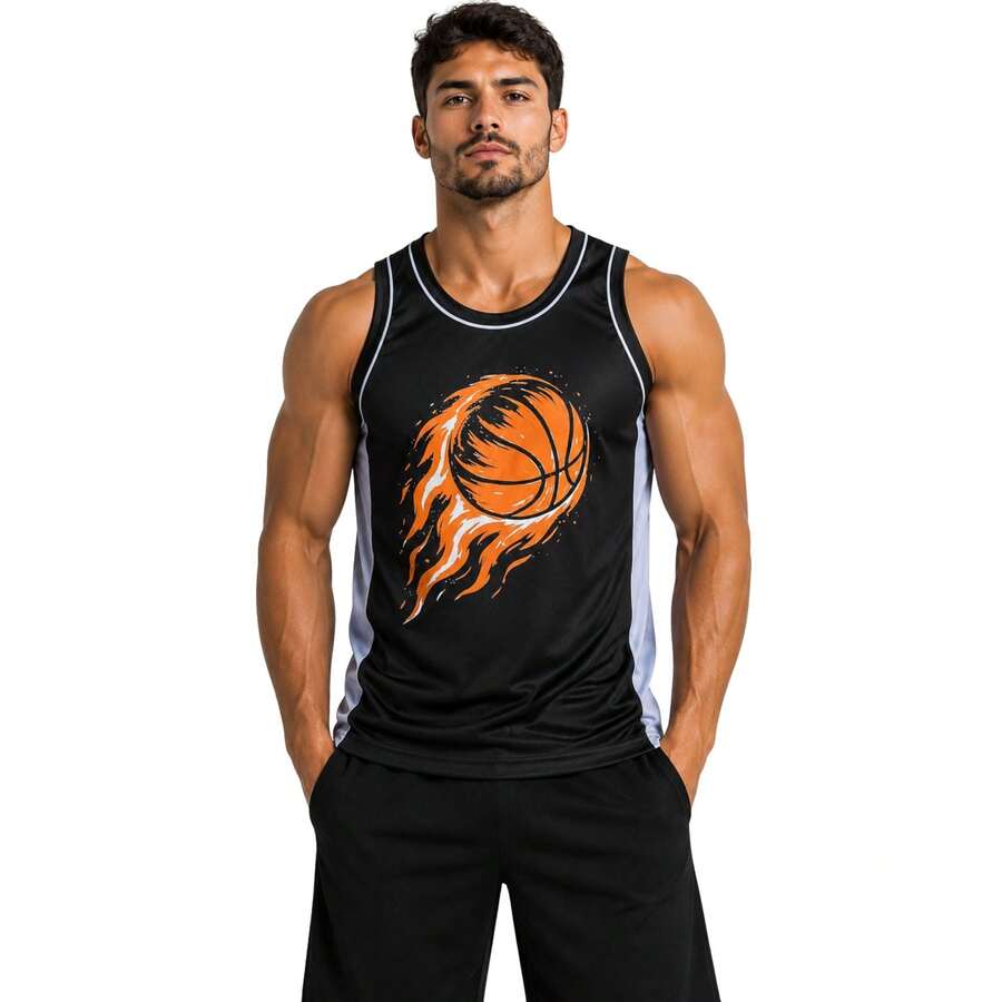 Men's Sports Tank Top For Sports Activities And Casual Use - Black Ball - View 1
