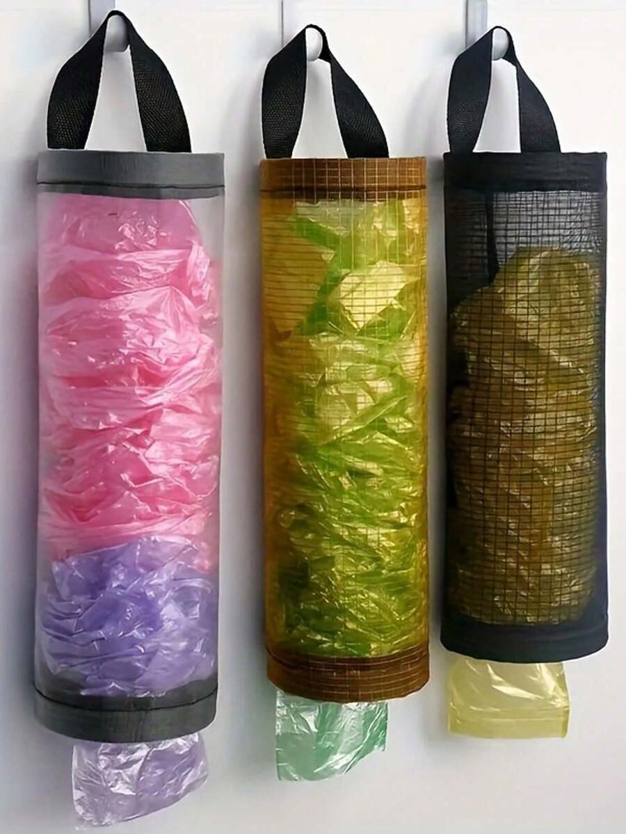1 Set Plastic Bag Storage Rack, Suitable For Kitchen, Behind Door Storage, Kitchen Organization, Kitchen Essentials, Kitchen Accessories, Bathroom Accessories, Home Kitchen Tools, Kitchen Decor - Multicolor - View 1