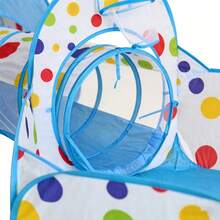 3 In 1 Polka Dot Kids Play Tent Set, Pop Up Crawl Tunnel & Ball Pit Foldable Indoor Outdoor Playhouse Gift For Toddlers Boys Girls - Blue - View 5