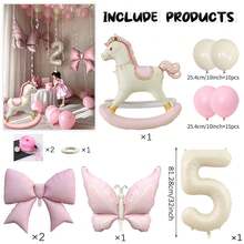 33pcs Pink Princess Birthday Balloon Set - Rocking Horse & Bow Foil Balloons, Suitable For Girls Birthday Party Decoration, Applicable For Home And Photo Occasions, Especially Suitable For Princess Theme And Baby Shower Events, Anniversary, Room Decoration. - View 11