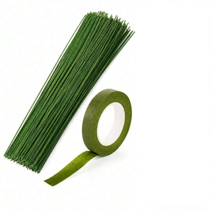 200 Pieces Of 22 Gauge Dark Green Floral Wire With 1 Roll Floral Tape Kit, 16 Inches Length &Amp; 003 Inch Diameter, Suitable For Flower Arrangements - White - View 1