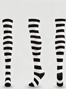 6/1 Pair Women's Striped Multicolor Cute Casual JK School Style Over-The-Knee Long Socks - Multicolor - View 13