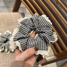 4Pcs Retro Plaid Lace Frilly Hair Bands, Fluffy Ruffle Design, All-Match Gentle Fashion Hair Accessory For Women Daily Makeup - Multicolor - View 5