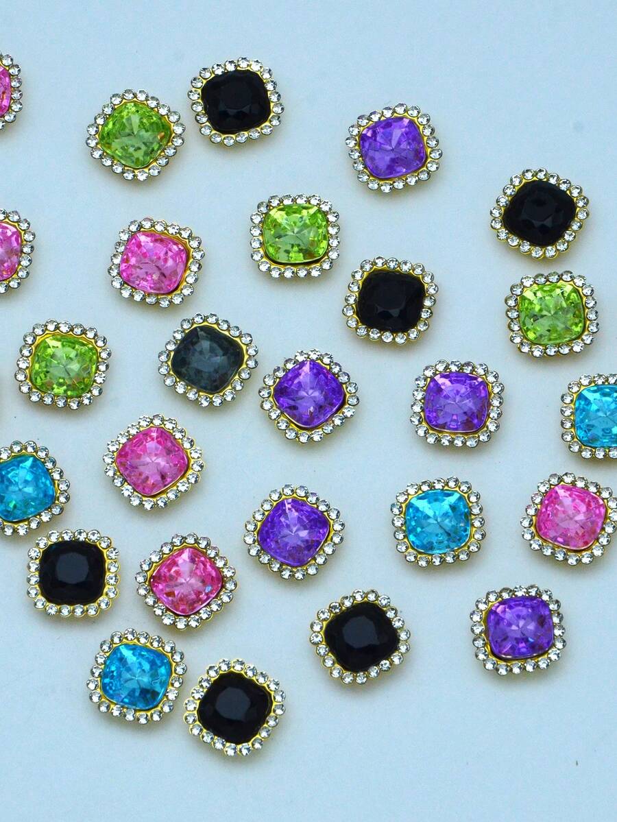 50pcs Multi-Color Square Rhinestone Decorations, Handmade Craft Accessories, Suitable For Shoes, Bags, Clothing, Cosmetic Gift Box Decoration (10mm) - Multicolor - View 1