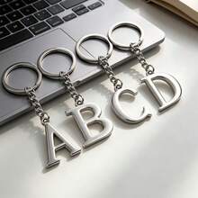 Minimalist Metal Alphabet Keychain, 1 Pc A-Z Initial Pendant, Stylish Bag Charm & Key Ring, Personalized Bag Charm, Gift For Friends & Lovers - Silver - View 2