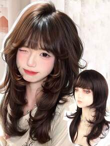 45CM Women's Medium-Long Fluffy Wolf Tail Synthetic Wig With Bangs, Matte Heat-Resistant Fiber, Lolita Style, Suitable For Daily Wear, Party, Cosplay - Multicolor - View 3