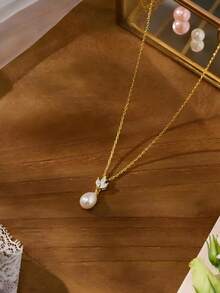 18K Gold Plated Clover Zirconia Pearl Necklace, Elegant And Hypoallergenic, Suitable For Women's Daily Wear And Holiday Gifts - Gold - View 4