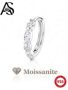 AnlaScheer 1pc 0.1ct Moissanite 925 Sterling Silver Marquise Flat Back Cartilage Ear Stud, Women's Engagement Wedding Bridal Jewelry - Silver - View 1