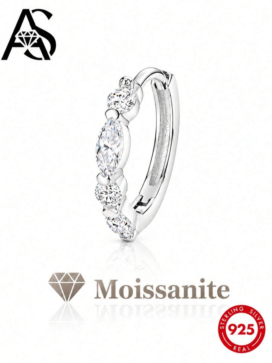 AnlaScheer 1pc 0.1ct Moissanite 925 Sterling Silver Marquise Flat Back Cartilage Ear Stud, Women's Engagement Wedding Bridal Jewelry - Silver - View 1