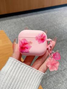 1件裝粉色扶桑花印花花心吊墜防摔Apple藍牙耳機保護殼，夏季甜美性感風耳機保護套，扶桑花殼，情人節、好友日、生日、聖誕節、開學季禮物，適用於Earphonecase、耳機，相容Earphone Pro 3殼、Earphone Pro（第2代） - 彩色 - 查看 15