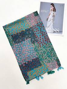 1pc Bohemian Floral Elegant Elegant Minimalist Fashion Versatile Daily Casual Gathering Party Cosplay Vacation Travel Beach Headwrap Sun Protection Shawl Scarf For Women - Cadet Blue - View 6