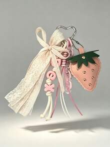 1pc Cute Leather Strawberry Keychain Bag Charm, Suitable For Women's Shoulder Bag, Tote Bag, Keychain Pendant - Multicolor - View 8