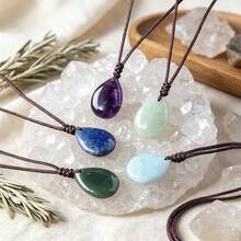 1pc Teardrop Natural Chakra Crystal Pendant Necklace, Healing Amethyst Rose Quartz Energy Amulet Jewelry, Spiritual Meditation Protection - Water Drop Pendant - View 3