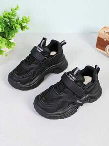 All Mesh Chunky Sneakers, Breathable Lightweight Hook And Loop Thick Sole Versatile Campus Sports Running Shoes For Boys And Girls - Black - View 5