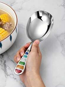 1pc 304 Stainless Steel Oval Serving Spoon, Large Long Handle Soup Ladle, Colander Spoon, Kitchen Portioning Spoon - View 5