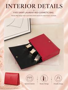 YSL حقيبة مكياج سان لوران حمراء 20*15 سم، قماش ناعم، إغلاق بكبس، مناسبة لتخزين إكسسوارات المكياج، الاستخدام اليومي ومطابقة الهدايا - الأحمر - مشاهدة 7
