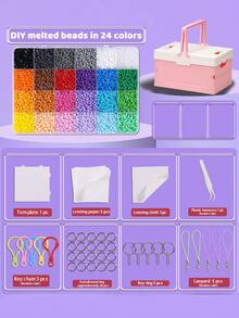 2.6mm Fuse Bead Creative Handmade Kit, With Storage Bag And Craft Tools, Perler Beads Puzzle Keychain DIY, Suitable For Hobbyists, Can Make Various Patterns, Birthday, Graduation, Valentine's Day, Party Gifts, Homemade Gifts For Family, Friends, Classmates - Perler Bead Set + Pink Folding Storage Box - View 3