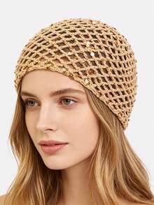 1pc Women's Handmade Crochet Sequin Hair Net Hair Cover Fishnet Sequin Hat Suitable For Daily Use - Multicolor - View 9