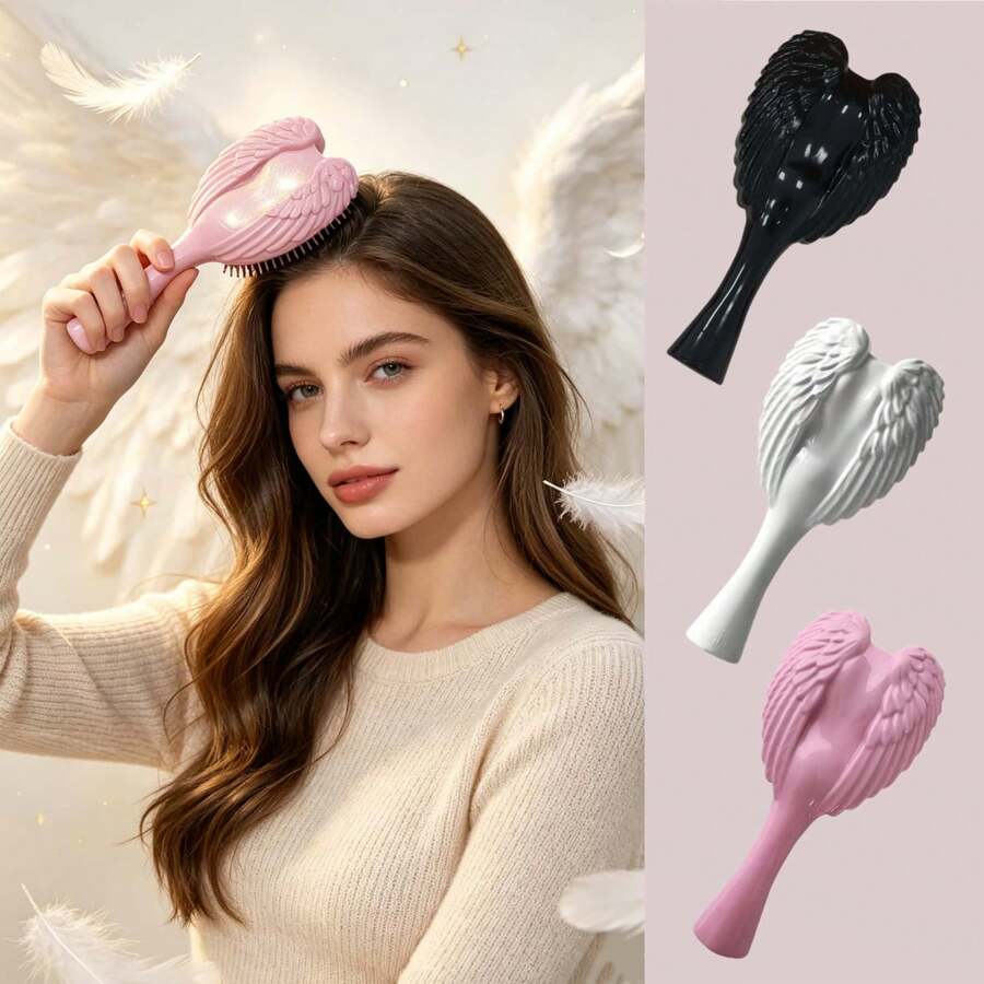 1pc Premium Angel Wings Queen Comb, Angel Wings Cushion Hairbrush, Soft Scalp Care Exfoliating Massage Comb, Dry & Wet Hair Styling Brush, 3 Colors Available For Women's Daily Salon Use