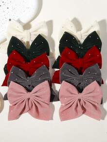 10pcs Vintage Velvet Rhinestone Large Bow Hair Clips, Atmospheric Girls Hair Accessories For Birthday, Date - Mixed color - View 6