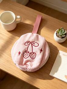 Cute Embroidered Underwear Storage Bag, Portable Round Travel Organizer Bag For Bras, Socks, Strawberry Pattern, Toiletries And Cosmetics Storage Bag With Handle - Multicolor - View 7