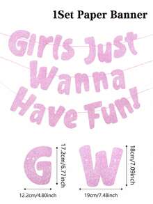 A "Just Wanna Have Fun" Neon Pink Glitter Banner, Bridal Party Hanging Banner Bachelorette Party Backdrop Decor Bridal Shower Favors, Birthday Party Supplies Sleepover Party Decorations Paper Hanging Decorations Festival Party Supplies Photo Props - Multicolor - View 11